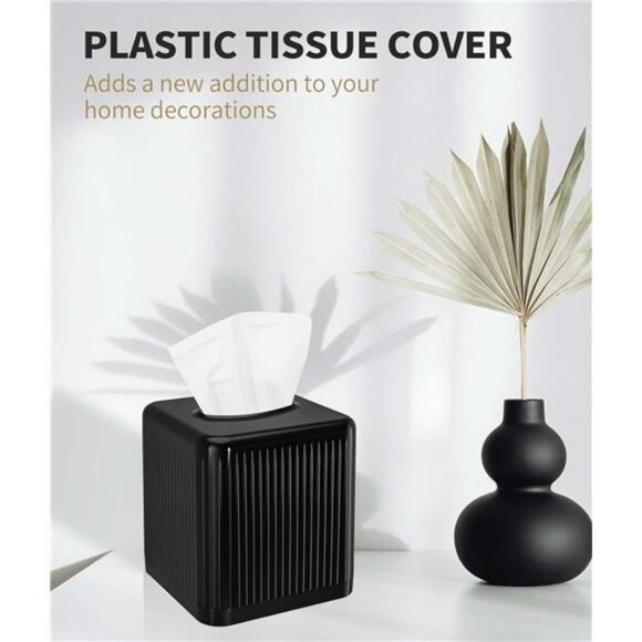 Black plastic square tissue box cover cube tissue holder for bathroom bedroom of - Picture 3 of 8